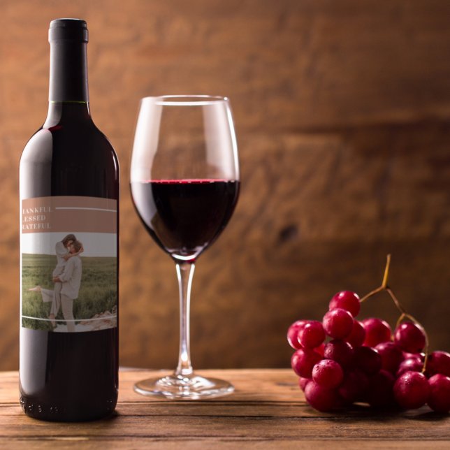 Modern familjefoto | Tack och lov tacksam välsigna Vinflaska Etikett (Skapare uppladdad)