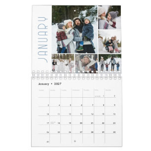 Modern familjefotocollage 6 per månad kalender