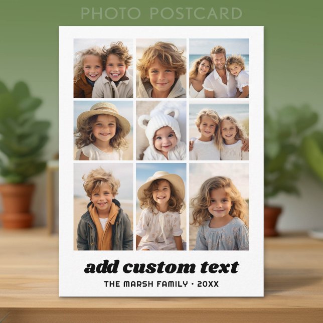 Modern Familjefotocollage 9 Bilder Vit Minimalisti Vykort (Photo Postcard)