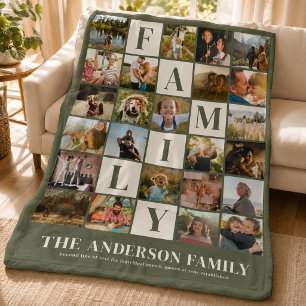 Modern familjefotocollage Rutnät Enkelt Stilrent Fleecefilt