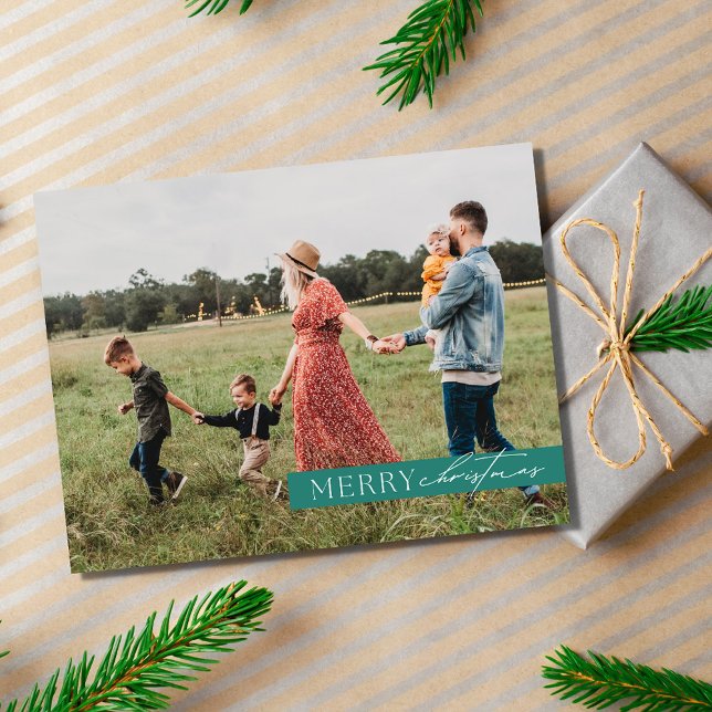 Modern familjefotojulpapp helg vykort (Modern Family Photo Christmas Plaid Holiday Postcard)