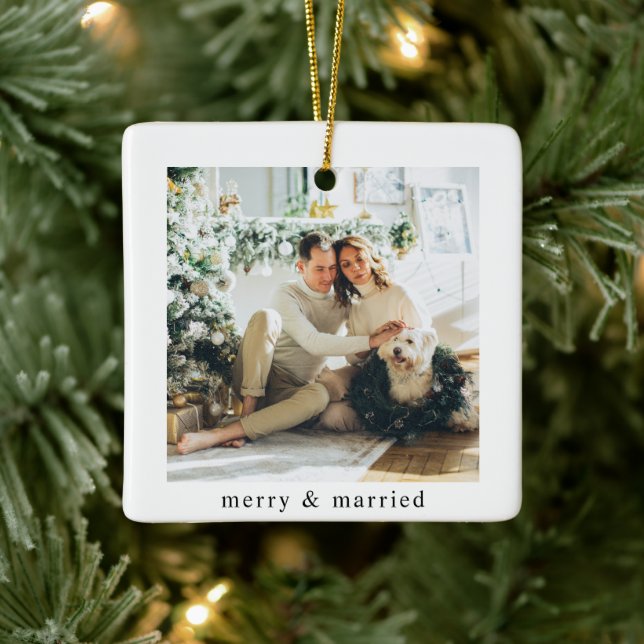 Modern familjefotomeri och gift julgransprydnad keramik (Träd)