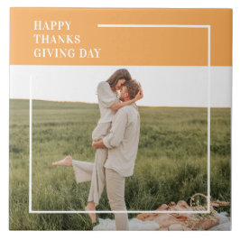 Modern familjefotställning och Happy thanksgiving  Kakelplatta