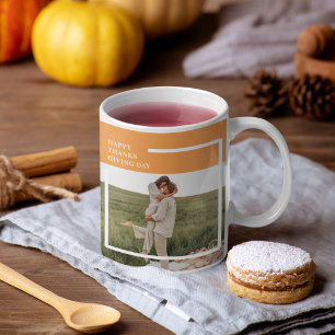 Modern familjefotställning och Happy thanksgiving  Mugg