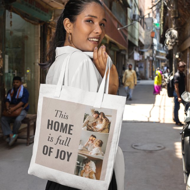 Modern familjefotto och familjecitat tygkasse (Skapare uppladdad)