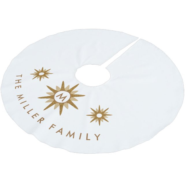 Modern Familjemonogram Namn Guld Starburst Design Julgransmatta Borstad Polyester (Vinklad)