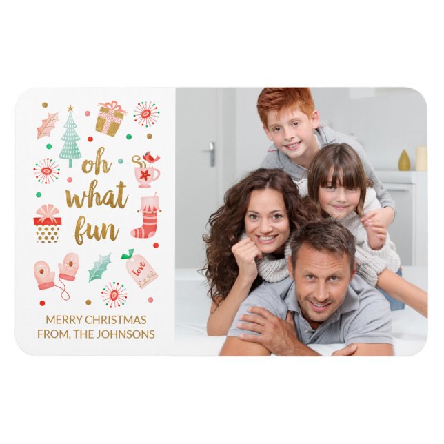 Modern familjens julfoto magnet (Horisontell)