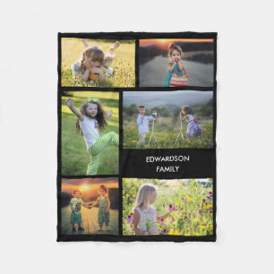 Modern familjs fotokollage monogram namn fleecefilt