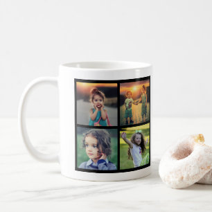 Modern familjs fotokollage monogram namn kaffemugg