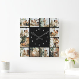 Modern Family 12 Photo Collage Black Keepsak Fyrkantig Klocka