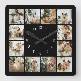 Modern Family 12 Photo Collage Black Keepsak Squa Fyrkantig Klocka