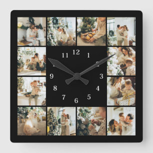 Modern Family 12 Photo Collage Black Keepsak Squa Fyrkantig Klocka
