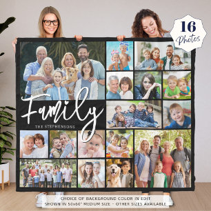 Modern FAMILY 16 Photo Collage Your Färg Fleecefilt