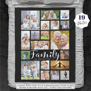 Modern FAMILY 19 Photo Collage Script Heart Black Fleecefilt