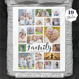 Modern FAMILY 19 Photo Collage Script Personlig Fleecefilt