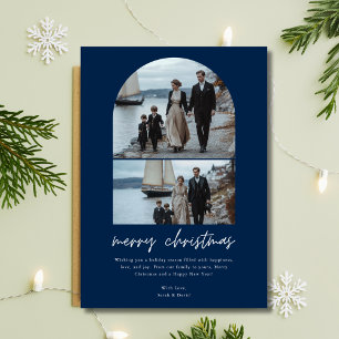 Modern Family Beach Nautical-julfoto Blue Julkort