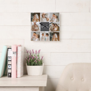 Modern Family Collage Photo & Personlig Gift Fyrkantig Klocka