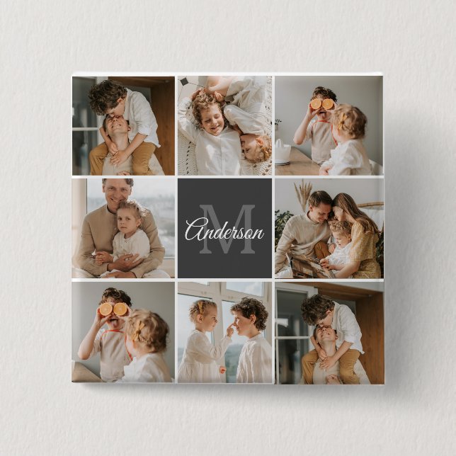 Modern Family Collage Photo & Personlig Gift Knapp (Framsida)