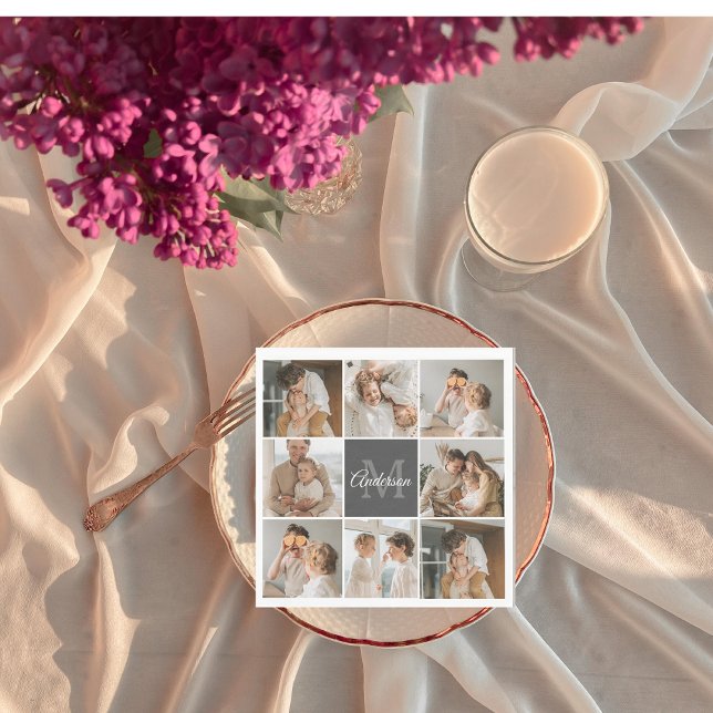 Modern Family Collage Photo & Personlig Gift Pappersservett (Skapare uppladdad)