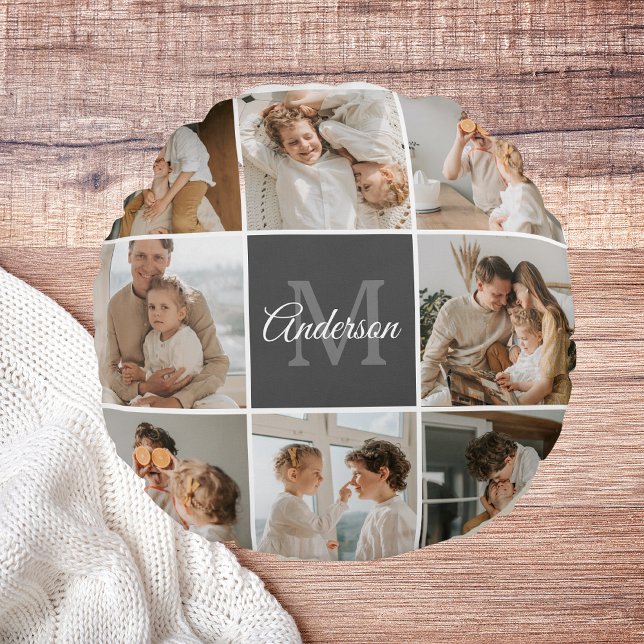 Modern Family Collage Photo & Personlig Gift Rund Kudde (Skapare uppladdad)