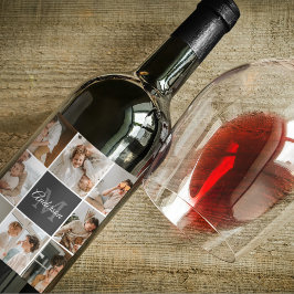 Modern Family Collage Photo & Personlig Gift Vinflaska Etikett