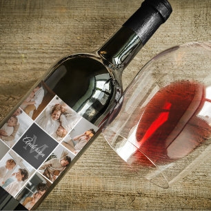 Modern Family Collage Photo & Personlig Gift Vinflaska Etikett