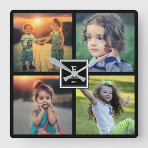Modern Family fotocollage monogram namn Fyrkantig Klocka