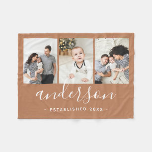 Modern Family Monogram 3 Photo Collage Fleecefilt