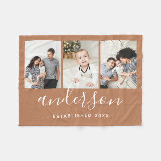 Modern Family Monogram 3 Photo Collage Fleecefilt