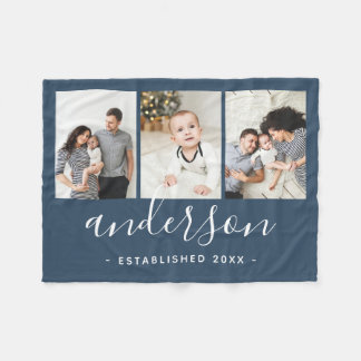 Modern Family Monogram 3 Photo Collage Fleecefilt