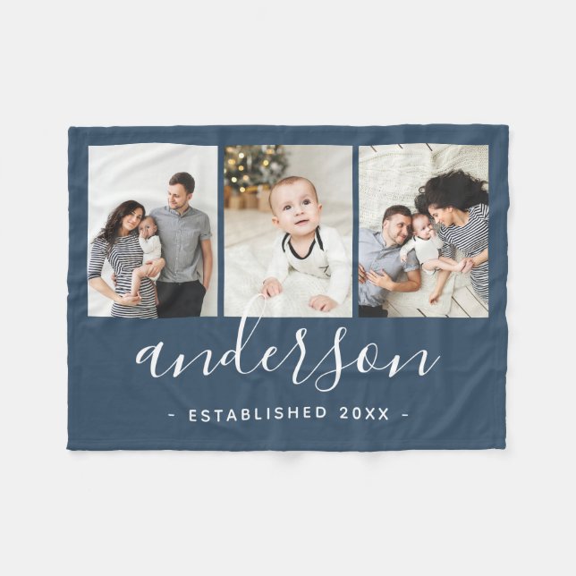 Modern Family Monogram 3 Photo Collage Fleecefilt (Framsidan (Horisontell))
