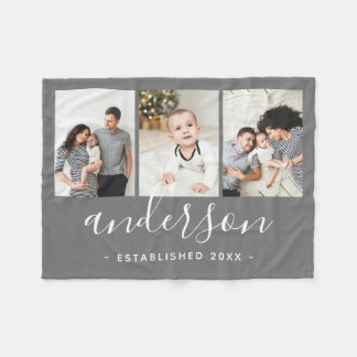 Modern Family Monogram 3 Photo Collage Fleecefilt