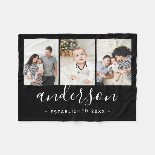 Modern Family Monogram 3 Photo Collage Fleecefilt (Framsidan (Horisontell))