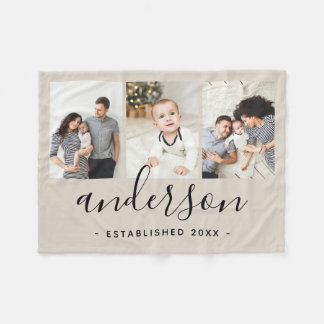 Modern Family Monogram 3 Photo Collage Fleecefilt