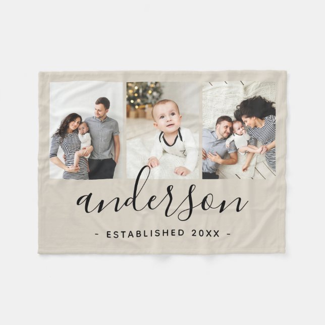 Modern Family Monogram 3 Photo Collage Fleecefilt (Framsidan (Horisontell))