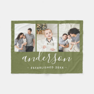 Modern Family Monogram 3 Photo Collage Fleecefilt