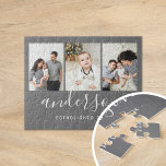 Modern Family Monogram 3 Photo Collage Pussel<br><div class="desc">personlig med pussel i anpassningsbarna med foton från familjen och monogram på grått-bakgrunden. Lägg till namn eller annan anpassningsbar i familjen med utrymme för tre speciella foton. Använda designen verktyg för att lägga till fler foton och redigera texten typsnitt och färg för att skapa en unik design av ett slag....</div>
