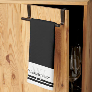 Modern Family monogram, svart och vitt Kökshandduk