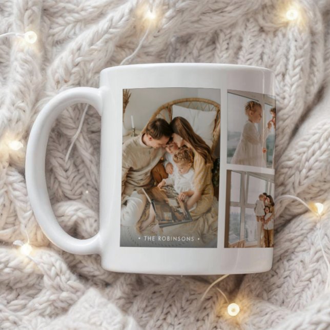 Modern Family Name 6-Photo Collage Custom Kaffemugg (Skapare uppladdad)