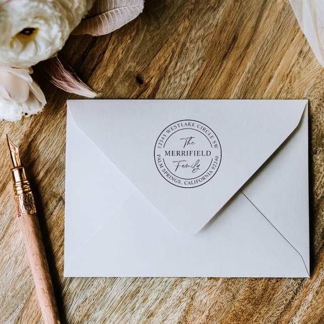 Modern Family Name Return Address Rubber Stamp Stämpel (Skapare uppladdad)