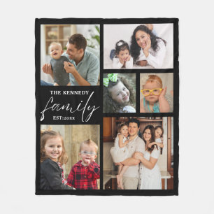 Modern Family Namn 6 Photo Collage Black Fleecefilt