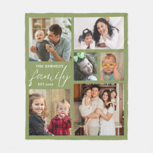 Modern Family Namn 6 Photo Collage Grönt Fleecefilt
