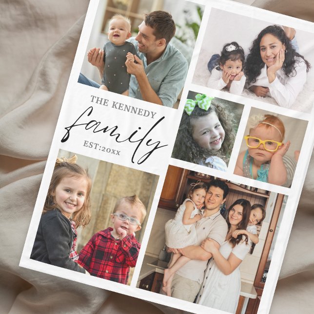Modern Family Namn 6 Photo Collage White Fleecefilt (Skapare uppladdad)