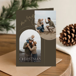 Modern Family of 3 Beach Photo Christmas Folded Helgkort