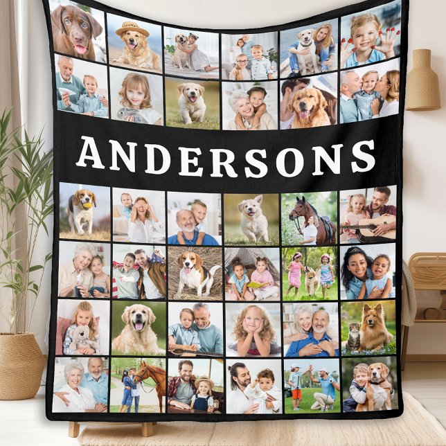 Modern Family Photo Collage 36 Personliger Black Fleecefilt (Skapare uppladdad)
