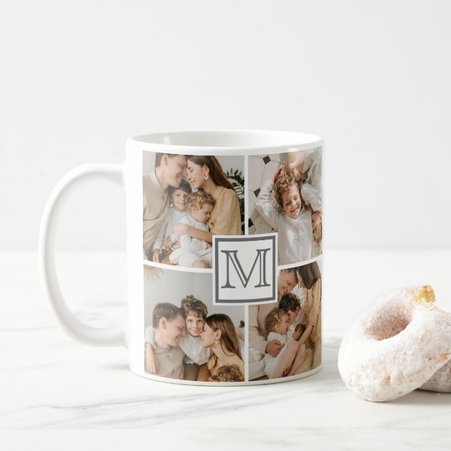 Modern Family Photo Collage | Anpassningsbar Monog Kaffemugg (Med munk)