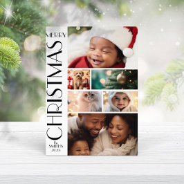 Modern Family Photo Collage Black White Minimalist Kort