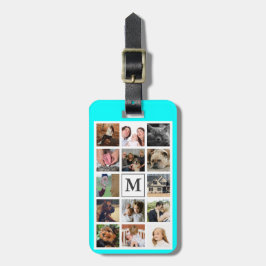 Modern Family Photo Collage & Cyan | Monogram Bagagebricka
