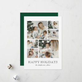 Modern Family Photo Collage Green Christmas Julkort
