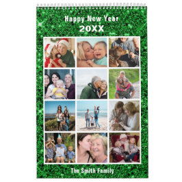 Modern Family Photo Collage Grönt Glitter Anpassni Kalender